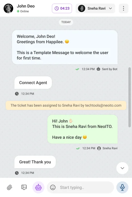 Multi Agent whatsapp support inbox