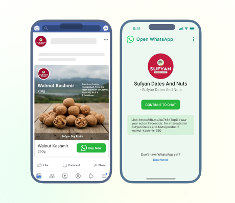 Click-to-WhatsApp ad helping businesses sell dates and nuts online instantly