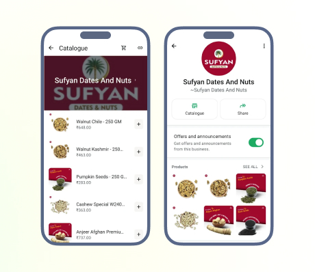 WhatsApp catalog to sell dates and nuts with high-quality product images and pricing
