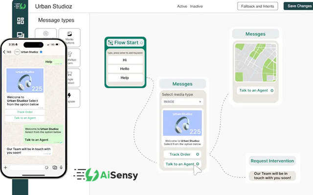 AiSensy WhatsApp Chatbot Builder Screenshot