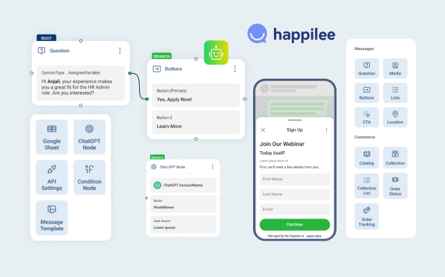 Screenshot of Happilee WhatsApp Chatbot Builder
