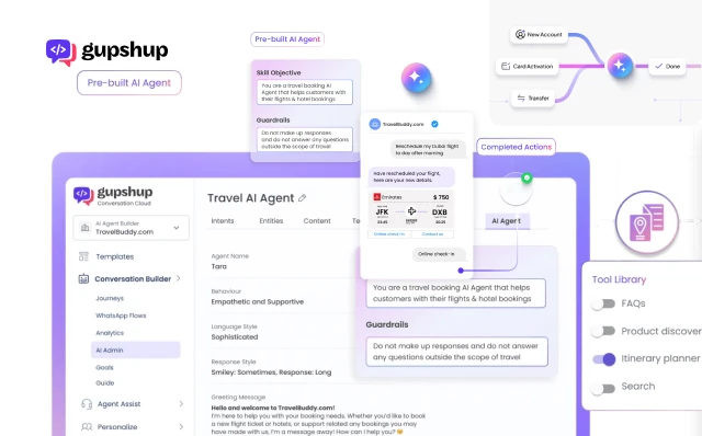 Gupshup Conversation Cloud dashboard showing enterprise WhatsApp campaigns and multi-channel messaging
