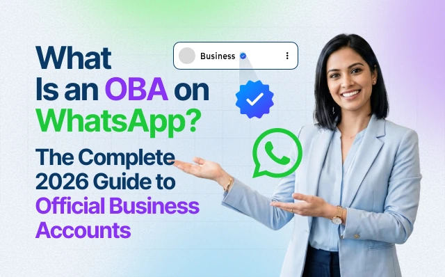 Blue verified checkmark badge next to a business name on WhatsApp, representing OBA (Official Business Account) status