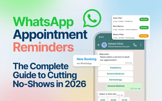 WhatsApp appointment reminder message with one-tap confirm, reschedule and cancel buttons on a phone screen