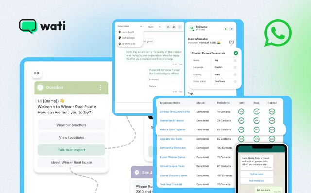 Wati WhatsApp shared inbox and no-code chatbot builder, an Interakt alternative for small teams