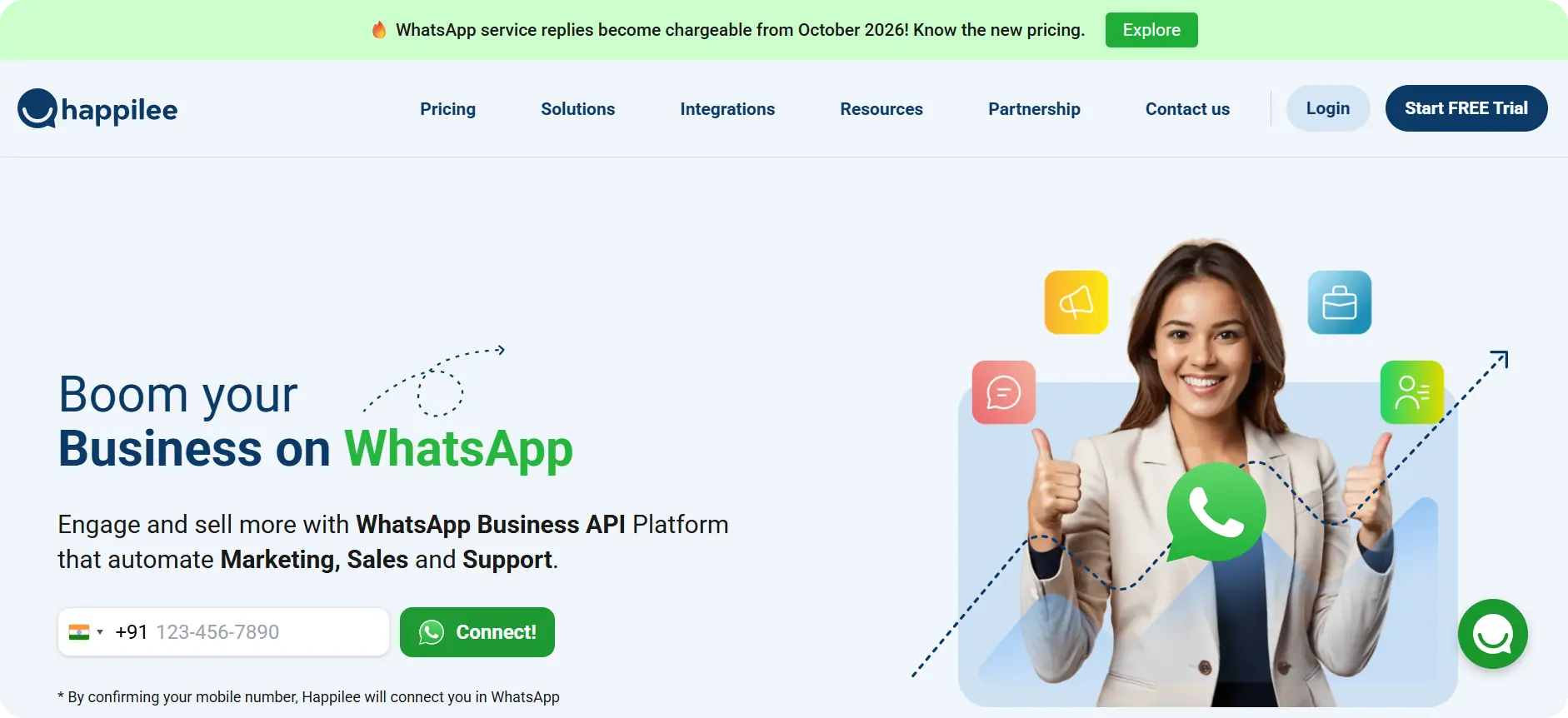 Happilee homepage — WhatsApp bulk message sender software with team inbox and CRM integrations