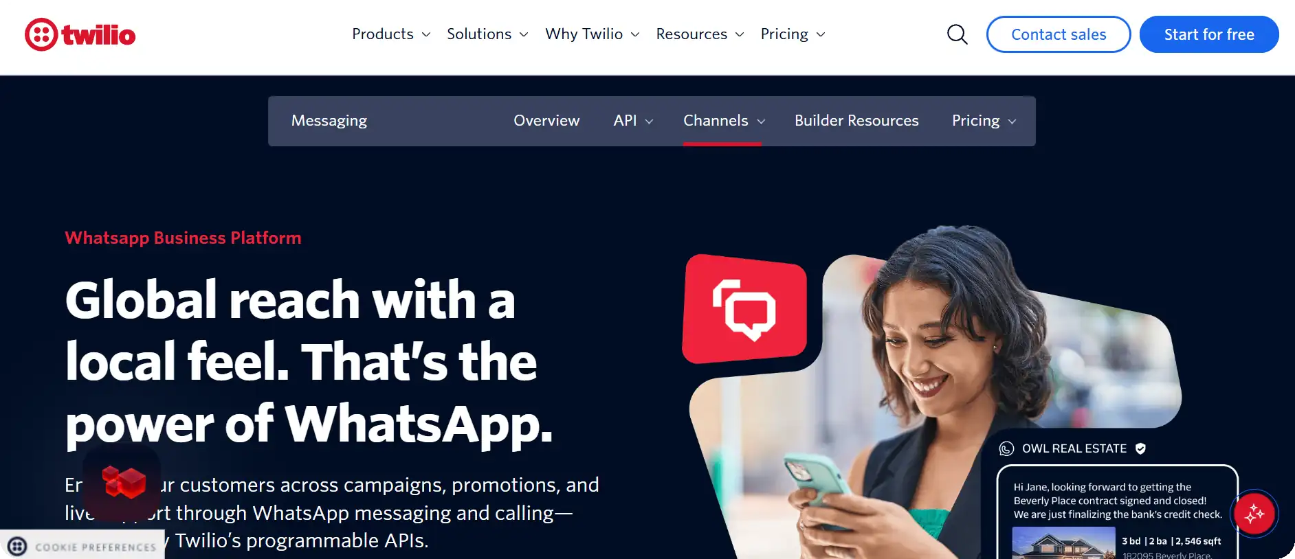 Twilio homepage — developer API platform for WhatsApp messaging