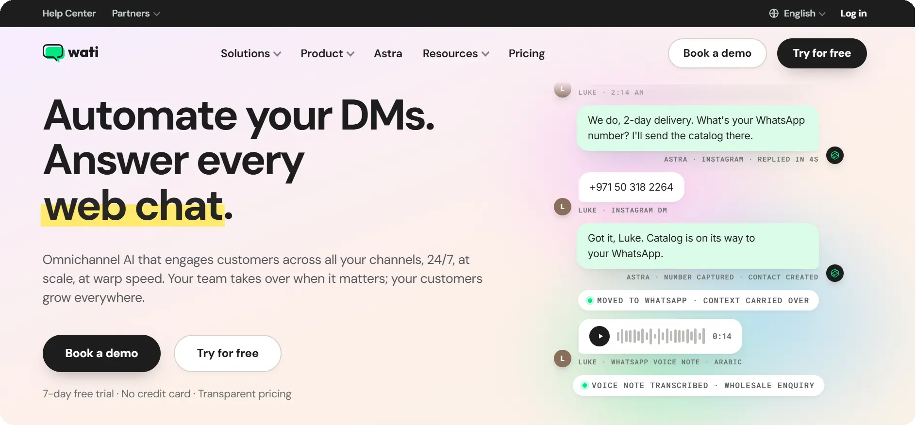 Wati homepage — WhatsApp Business API platform for broadcast campaigns